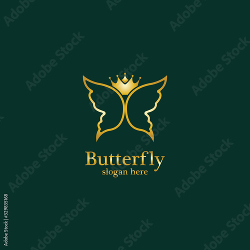Golden Butterfly logo. Royal butterfly logotype