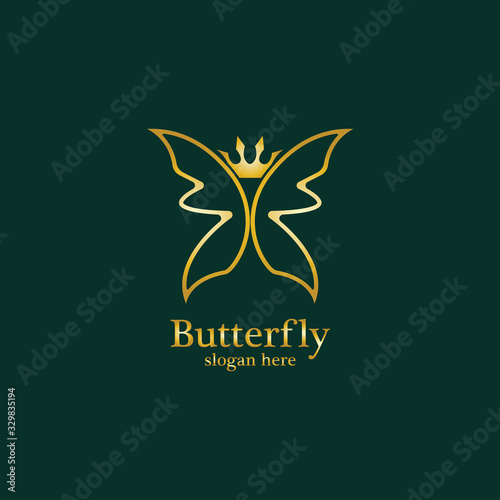 Golden Butterfly logo. Royal butterfly logotype