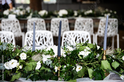 Festive banquet decorated with green branches