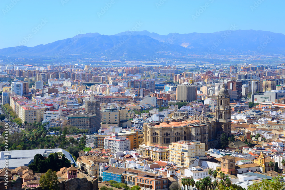 Malaga, Spain - March 4, 2020: Urban landscape of the city of Malaga.