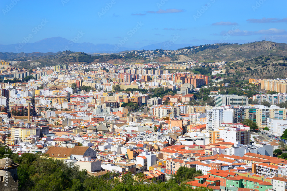 Malaga, Spain - March 4, 2020: Urban landscape of the city of Malaga.