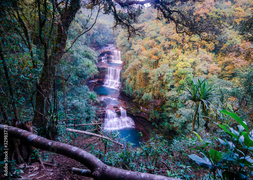 View of the Wei Sawdong waterfalls near Cherrapunji, Meghalaya, India photo