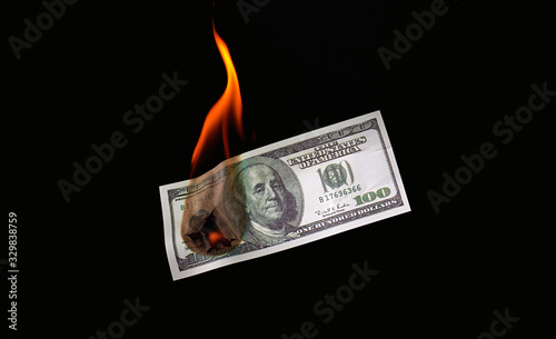 Money fire burn dollar paper