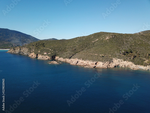 Drone view of Elba island southern coastline (Campo nell'Elba). Tuscany, Italy © Renzo