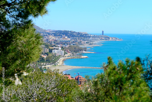 Malaga, Spain - March 4, 2020: Views of the city of Malaga with the Beaches of Pedregalejo and Acacias.
