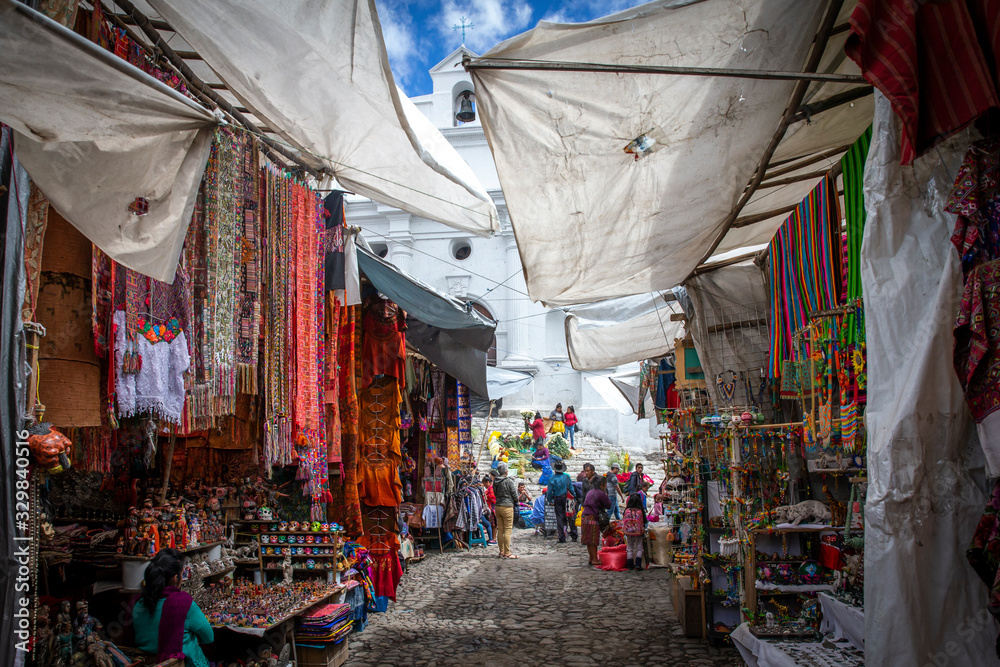 scene of Chichicastenango market in Guatemala