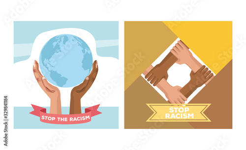 interracial hands lifting world planet stop racism campaign