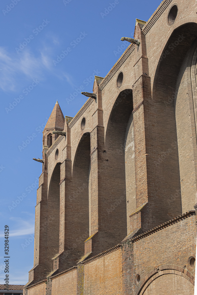 Fragment of Jacobins Church - Roman Catholic church located in Toulouse, France. Construction of large brick building of the Jacobin Church began in 1230.