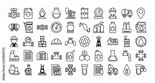 set of icons oil , line style icon