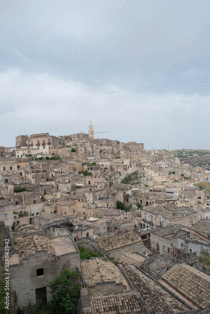 Landscape of the Sassi di Matera, Italy. Ancient cave dwellings inhabited since the Paleolithic period.