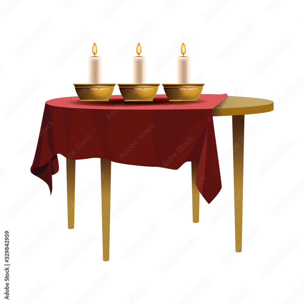 Fotografie Antique dish and candles in table