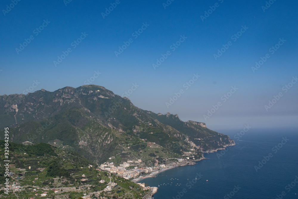 Aerial view of Positano town and Amalfi coast from 