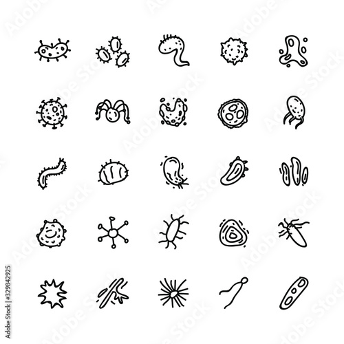 vector design of virus and bacteria icon pack. outline style version © fiki