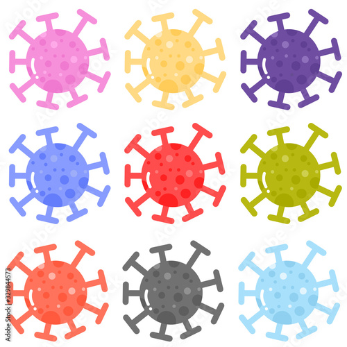 Vector set of many color(pink, yellow, purple, gray, green, red, blue, orange)  covid-19,multi color of corona virus, dust or blood isolated on white background .