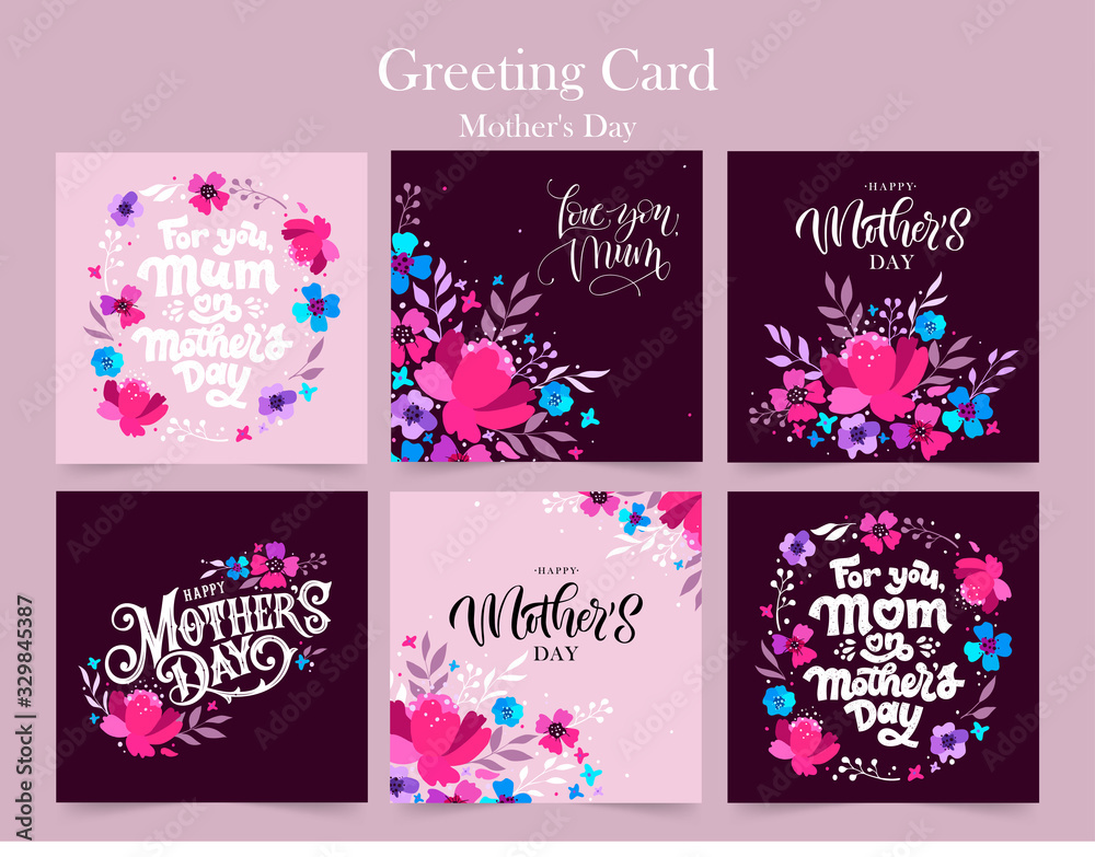 Happy Mother's Day Set. Greeting cards for Mother's Day. Happy Mother's Day typography vector design for greeting cards and poster. Design template celebration. Vector illustration.