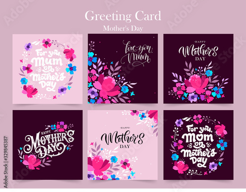 Happy Mother's Day Set. Greeting cards for Mother's Day. Happy Mother's Day typography vector design for greeting cards and poster. Design template celebration. Vector illustration.