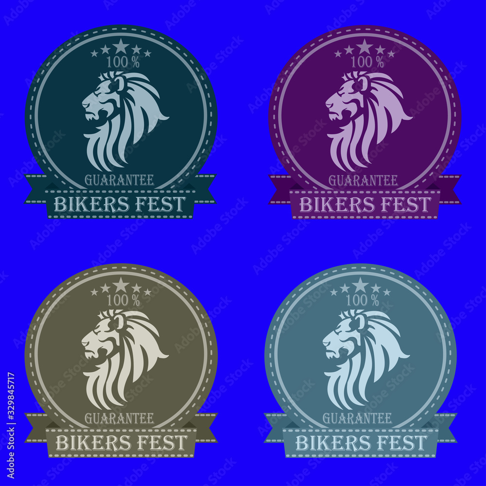 Set of emblem or label of Bikers Festival. Set of badges with lion