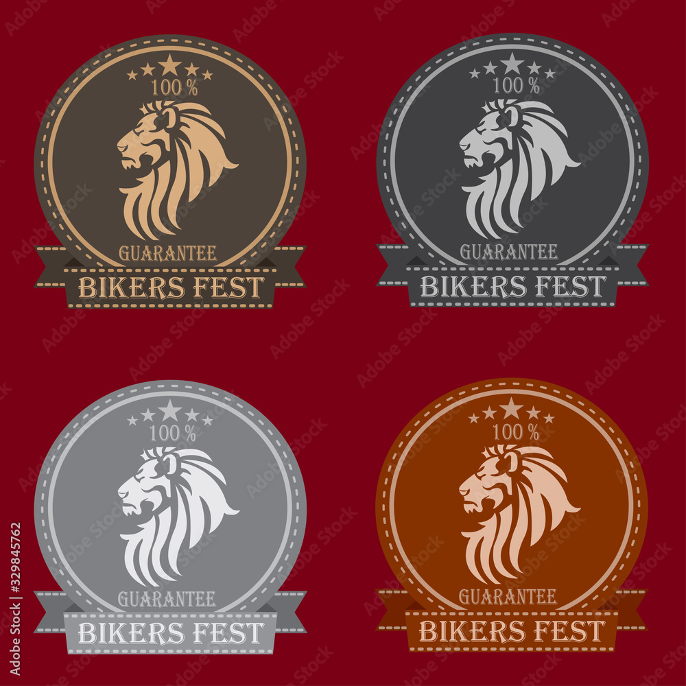 Set of emblem or label of Bikers Festival. Set of badges with lion