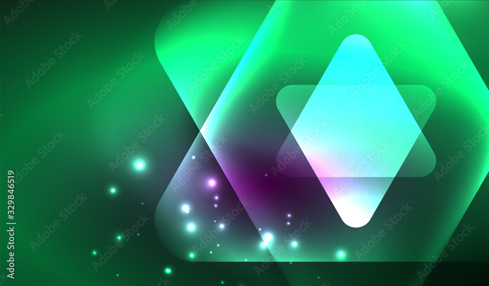 Glowing neon shiny transparent abstract geometric shapes with light effects. Techno futuristic vector abstract background For Wallpaper, Banner, Background, Card, Book Illustration, landing page Glowing neon shiny transparent abstract geometric shapes with light effects. Techno futuristic vector abstract background For Wallpaper, Banner, Background, Card, Book Illustration, landing page