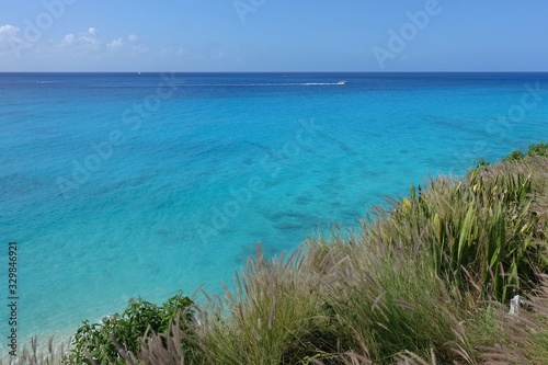 View of a beach on the blue Caribbean Sea in Saint Martin (Sint Maarten), Dutch Antilles