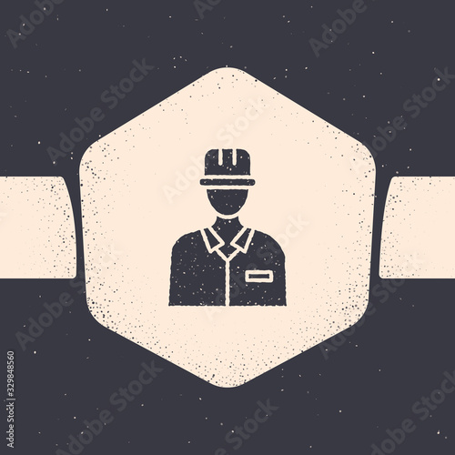 Grunge Oilman icon isolated on grey background. Monochrome vintage drawing. Vector Illustration