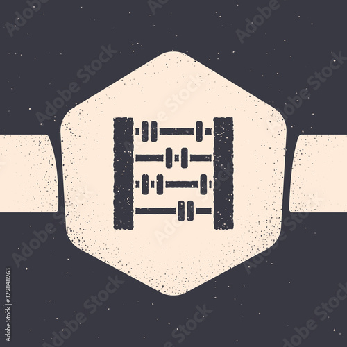 Grunge Abacus icon isolated on grey background. Traditional counting frame. Education sign. Mathematics school. Monochrome vintage drawing. Vector Illustration