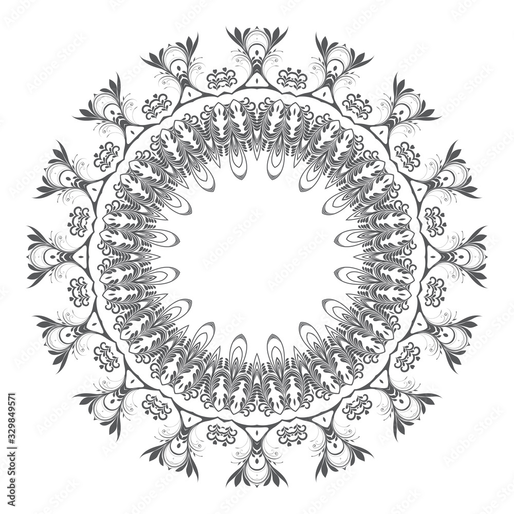 Obraz premium Round floral ornament on white background