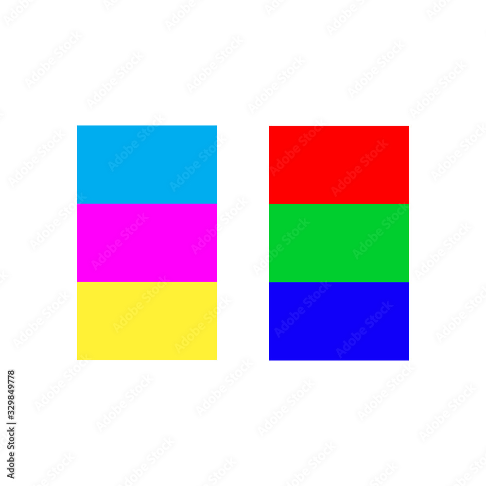 CMYK vs RGB color model concept illustration.