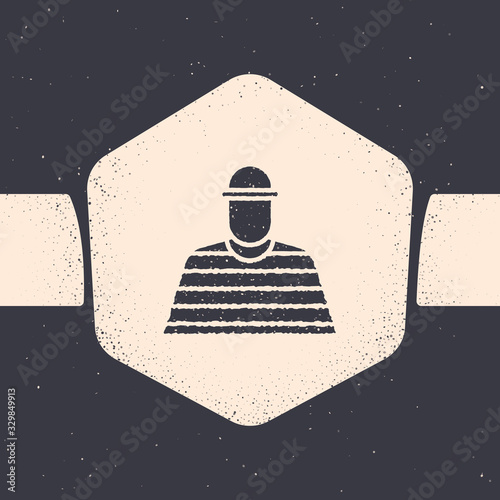 Grunge Prisoner icon isolated on grey background. Monochrome vintage drawing. Vector Illustration