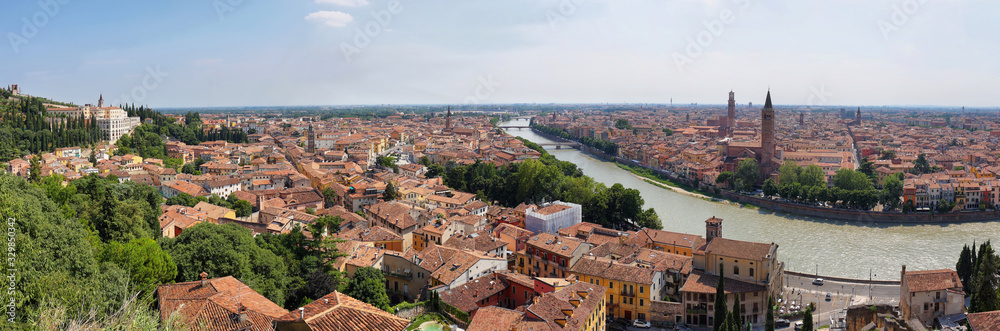 Panoramic view of Verona, city and Adige river Italy