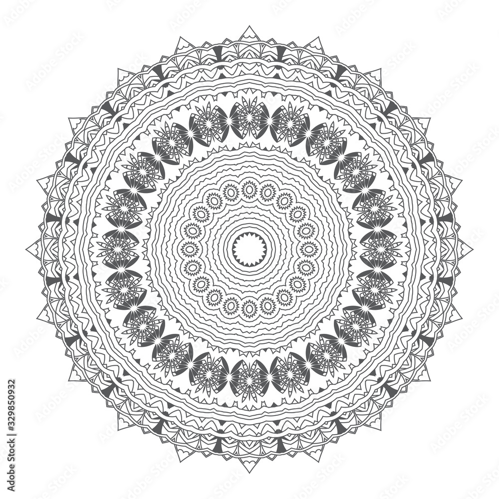 Round floral ornament on white background
