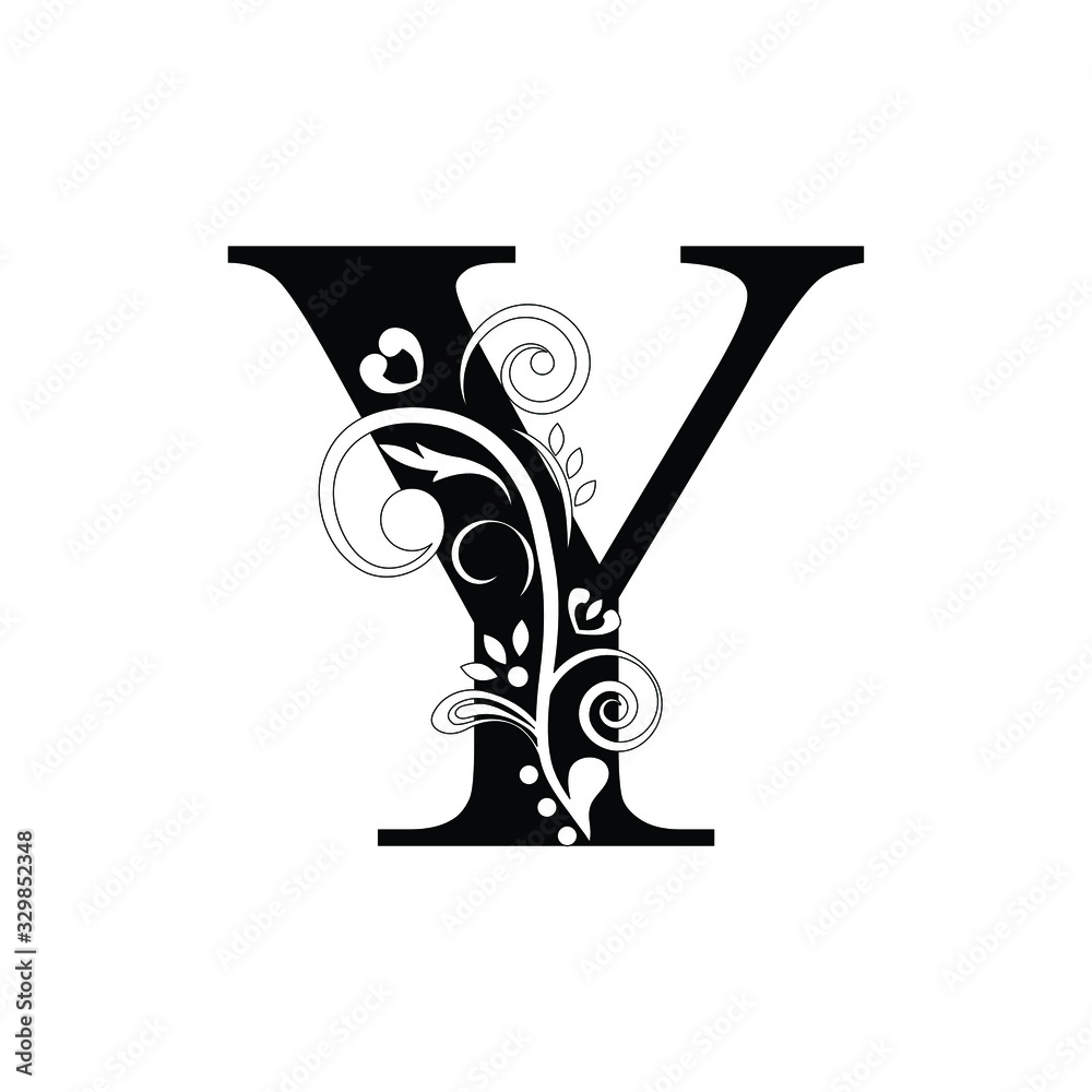 letter Y. Black flower alphabet. Beautiful capital letters letter Y. Black flower alphabet. Beautiful capital letters