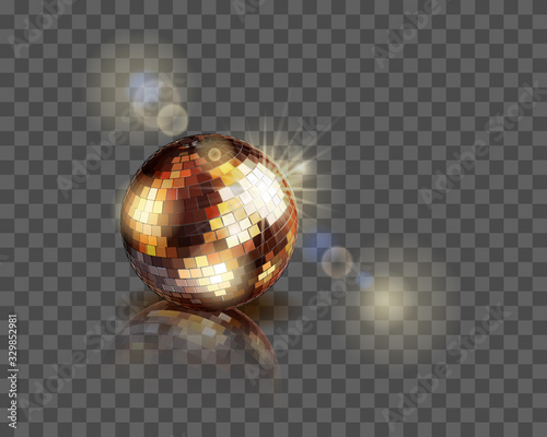 Disco ball. Shiny golden sphere isolated on a transparent background.