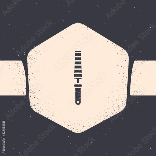 Grunge Chisel tool for wood icon isolated on grey background. Monochrome vintage drawing. Vector Illustration