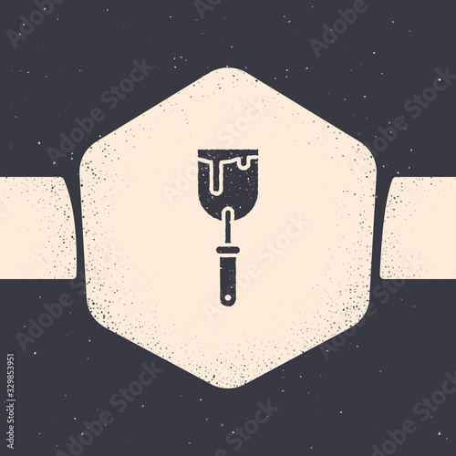 Grunge Putty knife icon isolated on grey background. Spatula repair tool. Spackling or paint instruments. Monochrome vintage drawing. Vector Illustration