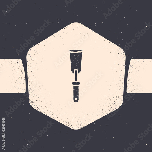 Grunge Putty knife icon isolated on grey background. Spatula repair tool. Spackling or paint instruments. Monochrome vintage drawing. Vector Illustration
