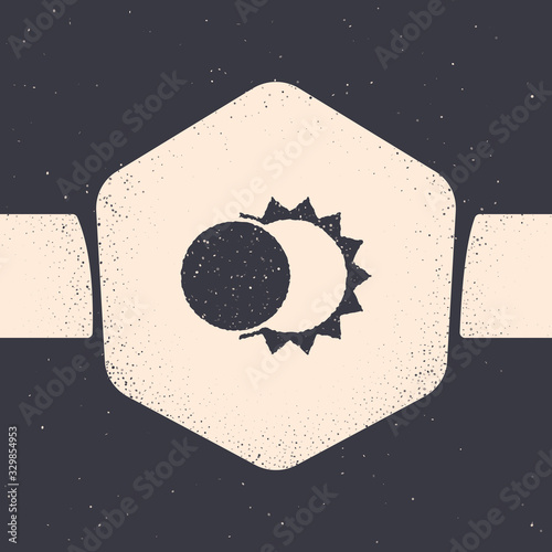 Grunge Eclipse of the sun icon isolated on grey background. Total sonar eclipse. Monochrome vintage drawing. Vector Illustration