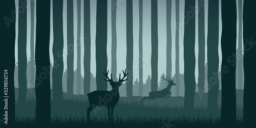 wildlife elk in green forest nature landscape vector illustration EPS10