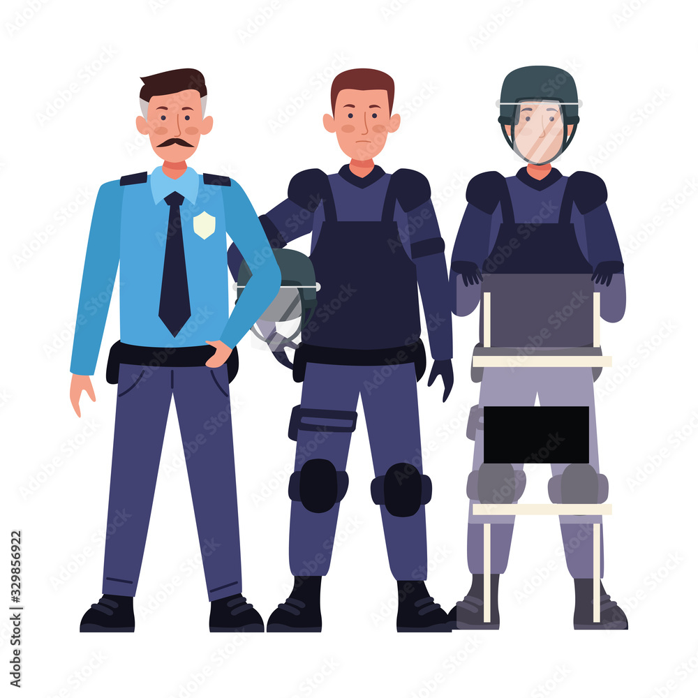 group of riot polices with uniforms characters group of riot polices with uniforms characters
