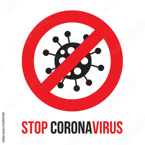 Coronavirus icon with red prohibit sign. Stop 2019-nCoV concept. 