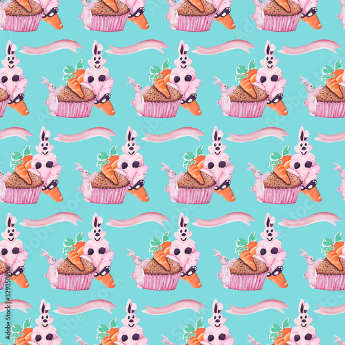 cute easter bunny and muffin  seamles pattern design