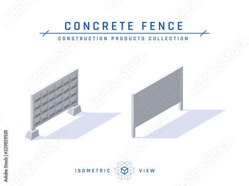 Concrete fence icons in flat style, vector