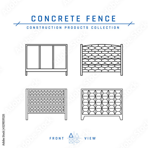Concrete fence icons in flat style, vector