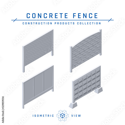 Concrete fence icons in flat style, vector