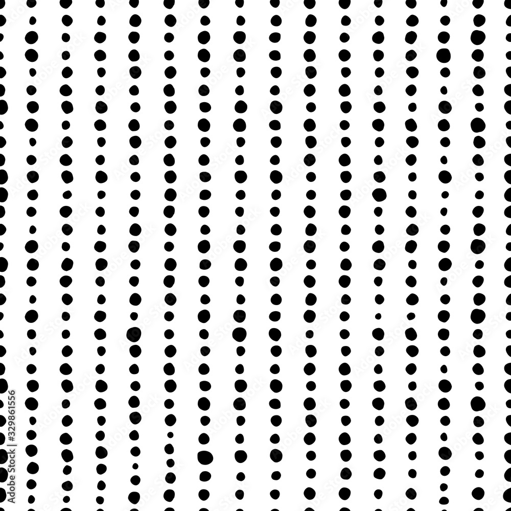 Seamless pattern. Vertical lines of black circles of different sizes and shapes isolated on white background. Art Texture for print, wallpaper, home decor, textile, package design Seamless pattern. Vertical lines of black circles of different sizes and shapes isolated on white background. Art Texture for print, wallpaper, home decor, textile, package design