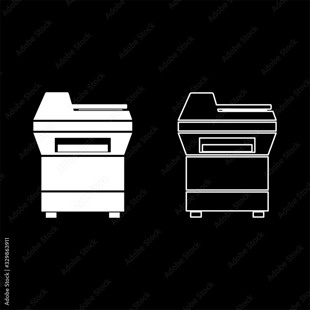Copy machine Printer copier for office Photocopier Duplicate equipment icon outline set white color vector illustration flat style image Copy machine Printer copier for office Photocopier Duplicate equipment icon outline set white color vector illustration flat style image
