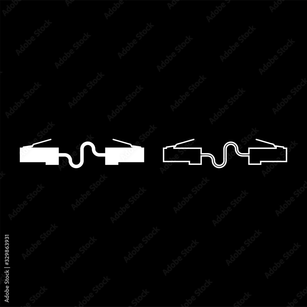 Network connector Patch cord Ethernet cable LAN wire icon outline set white color vector illustration flat style image Network connector Patch cord Ethernet cable LAN wire icon outline set white color vector illustration flat style image