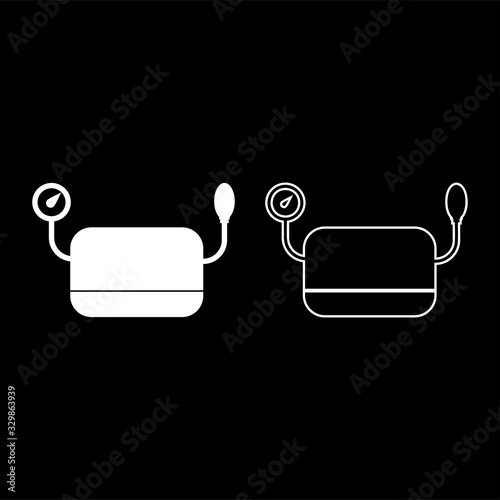 Blood pressure measuring device Tonometer apparatus Sphygmometer Aneroid Spygmos icon outline set white color vector illustration flat style image