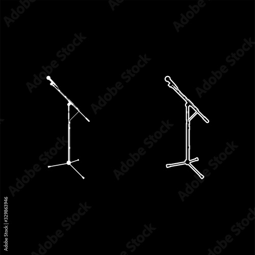 Stand microphone Sound recording equipment Racks for mic icon outline set white color vector illustration flat style image