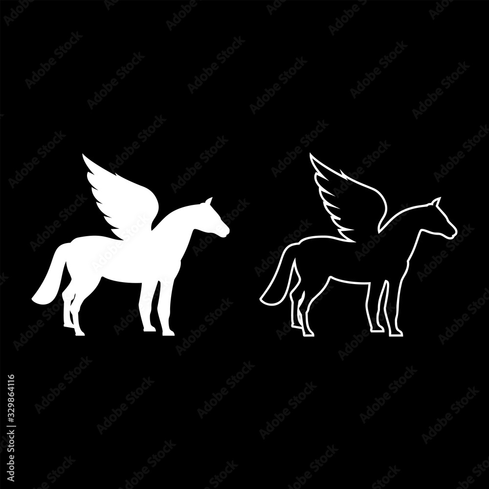 Pegasus Winged horse silhouette Mythical creature Fabulous animal icon ...